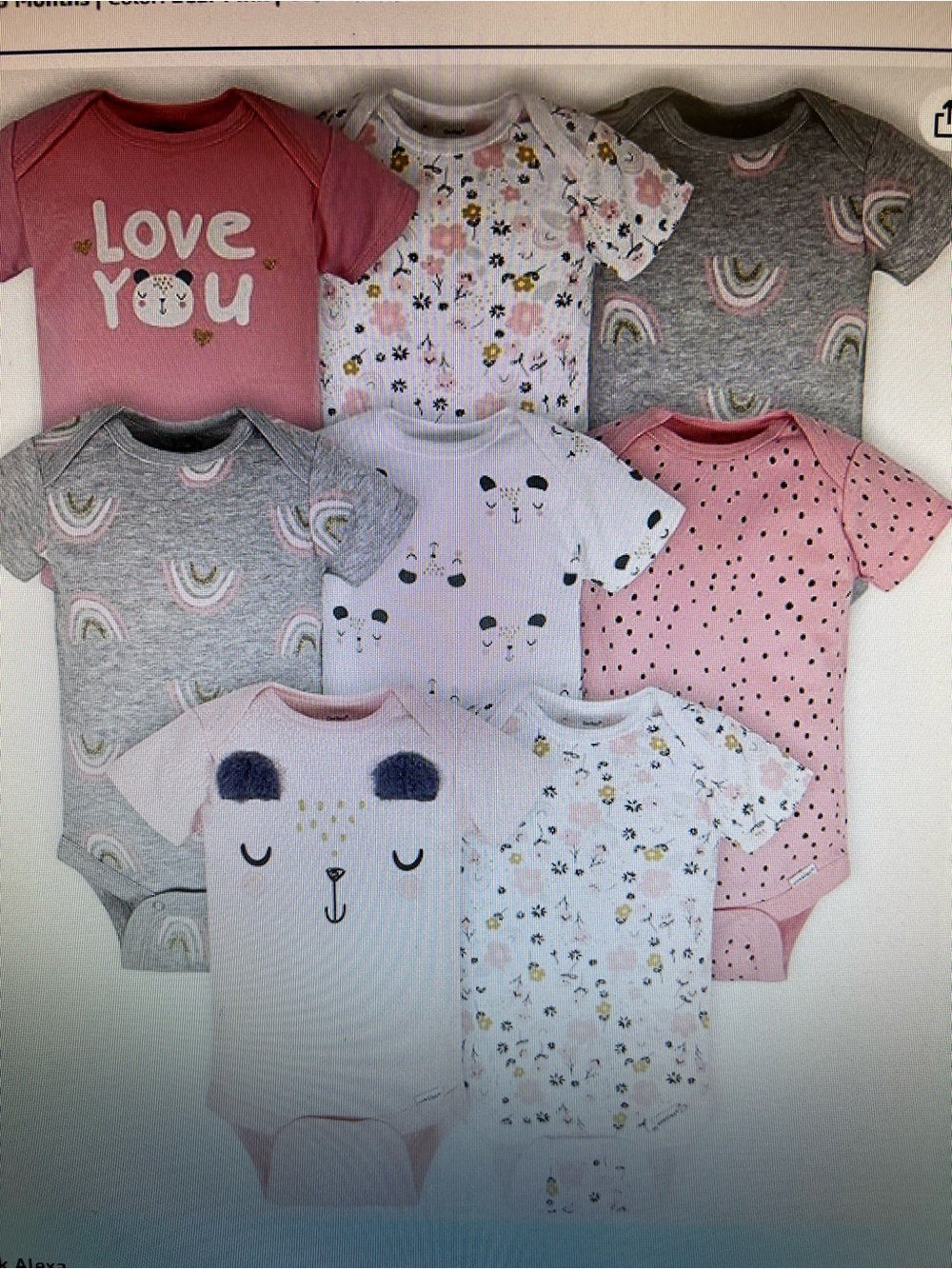 Gerber baby girl 8 pack short sleeve onesies bodysuits.